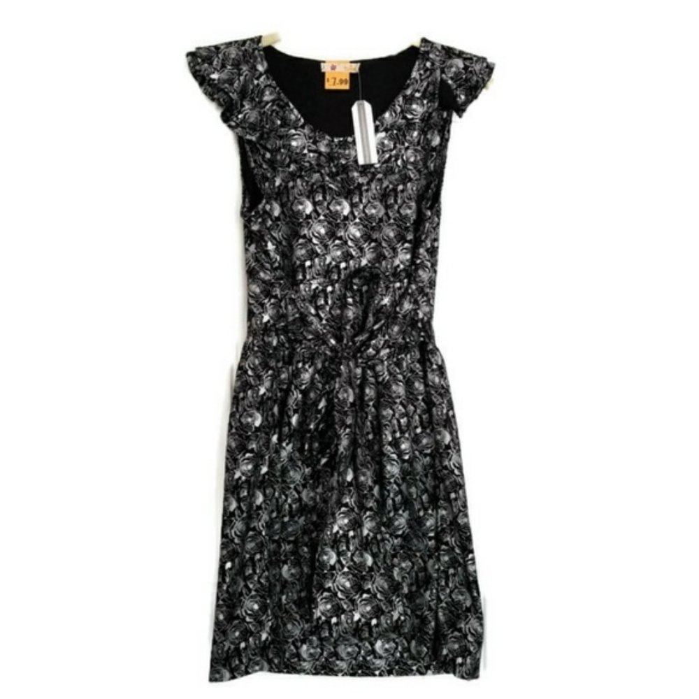 TULLE BLACK AND SILVER ROSE DRESS - Picture 2 of 5